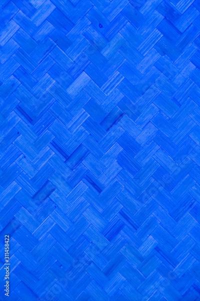 Fototapeta Old blue bamboo weave texture pattern