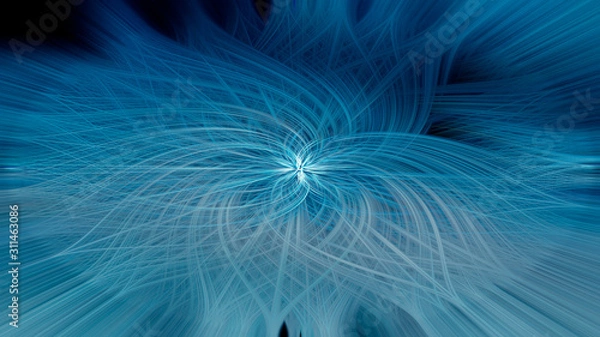 Fototapeta Abstract design of blue twisted light fibers