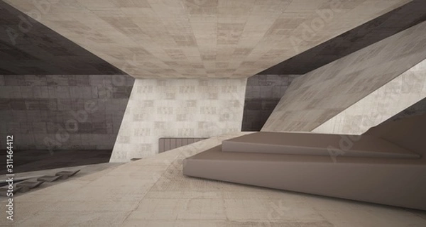 Obraz Abstract architectural concrete interior of a minimalist house with swimming pool. 3D illustration and rendering.