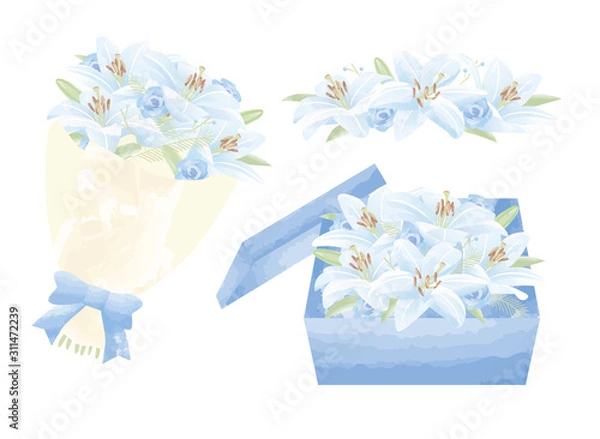 Obraz ユリ　バラ　花束　ギフト　イラストセット