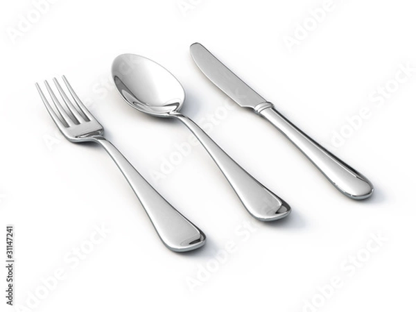 Fototapeta Fork spoon and knife isolated on white background