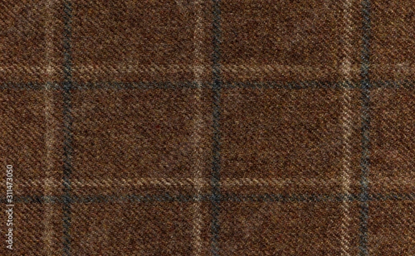 Obraz Shades of Brown and grey cashmere fabric. Classic rich tones. Country windowpane tweed riding jacket. Shetland wool. Expensive men's suit fabric. High resolution