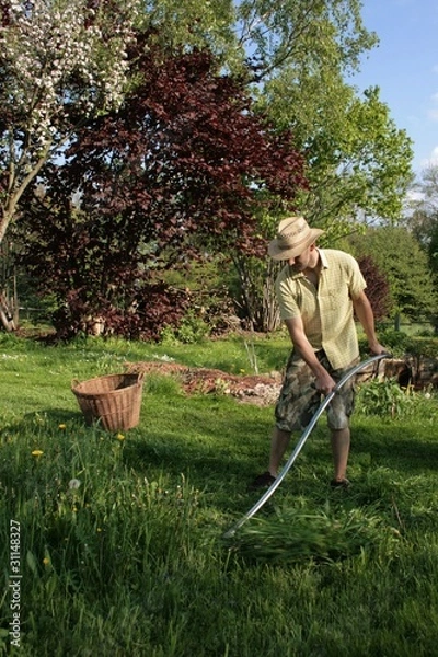 Fototapeta Bauer mit Sense