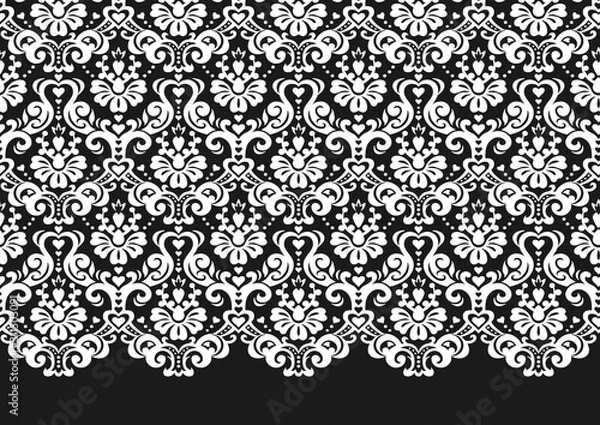Fototapeta 小さいハートを散りばめた、ダマスク織パターン背景