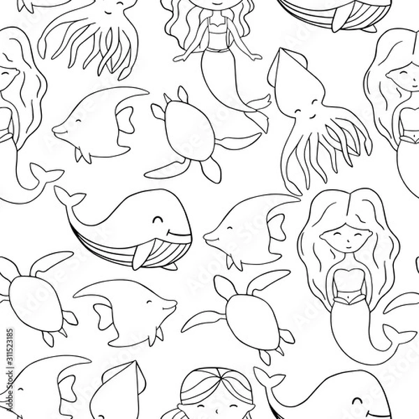 Obraz  vector illustration pattern sea animals coloring book