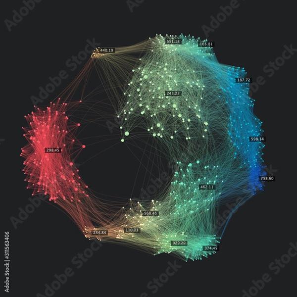 Obraz Big data. Creative data visualization. Advanced analytics. Beauty of data abstract background. Globe of connected nodes.