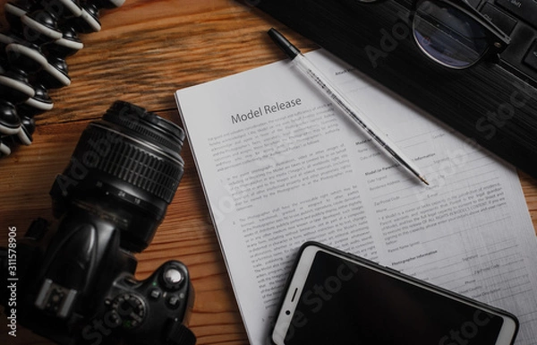 Fototapeta model release document on the table close up,