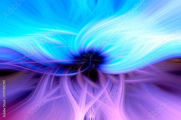 Fototapeta Abstract design of blue twisted light fibers