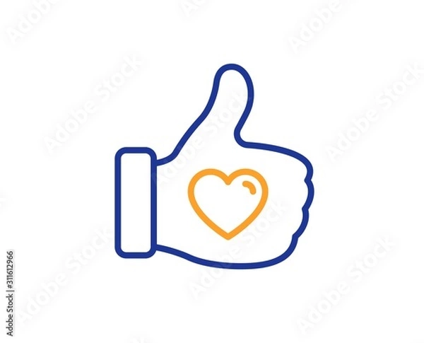 Fototapeta Thumbs up finger sign. Like hand line icon. Brand ambassador gesture symbol. Colorful outline concept. Blue and orange thin line like hand icon. Vector