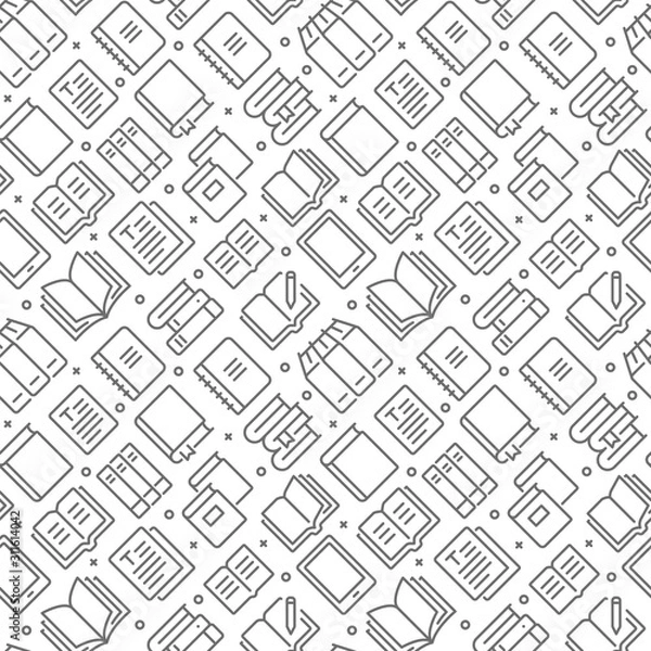 Obraz Books related seamless pattern with outline icons