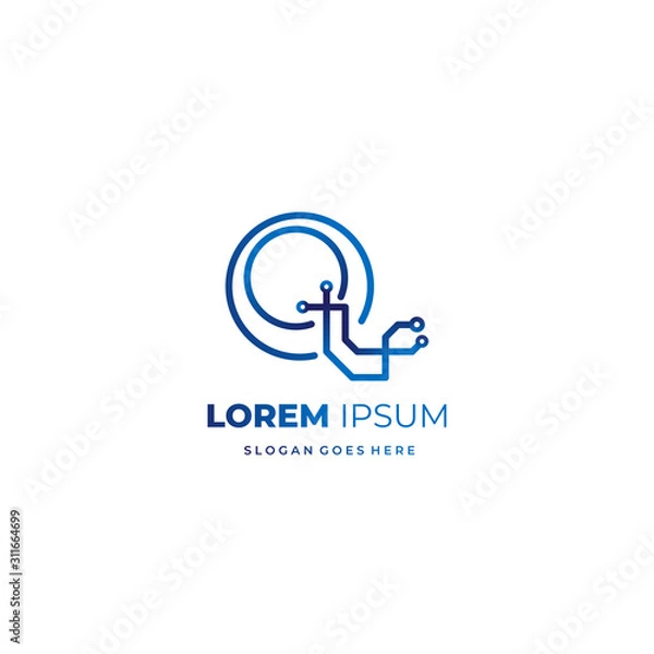 Fototapeta Technology logo letter Q initial shape for start up and company business branding or redesign. Monoline vector style EPS 10