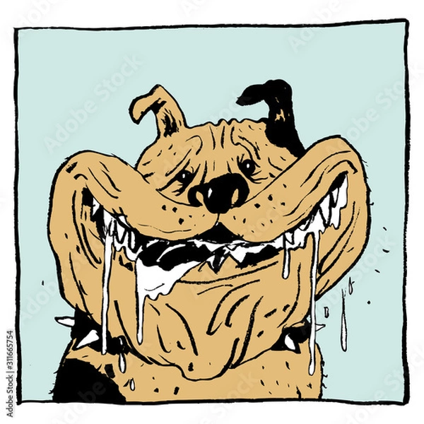 Fototapeta Portrait of a smiling slobbering dog. Color illustration, perfect as a poster, print, design of printed materials, interior, child products.