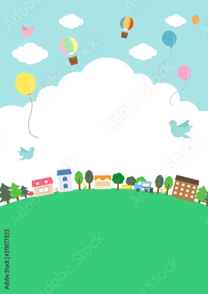 Obraz 家とガーランドと自然のある風景