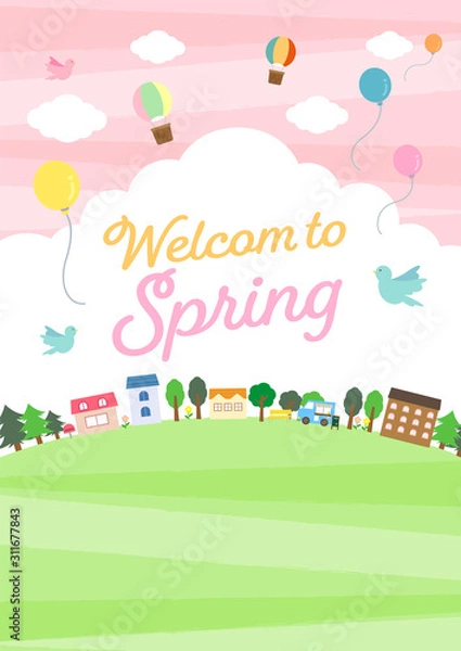 Fototapeta 家と自然のある風景（春）