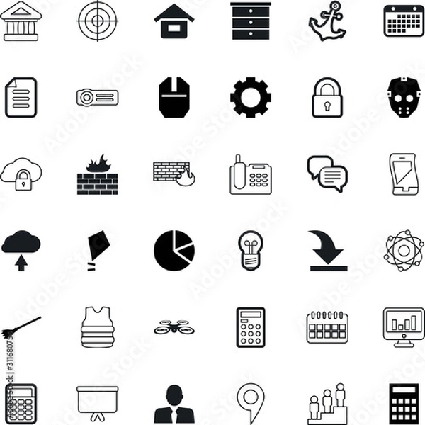 Fototapeta web vector icon set such as: ssl, physics, helmet, nautical, message, connection, support, declining, mouse, paper, broom, mechanical, kite, police, safe, download, flexible, focus, judicial, dresser