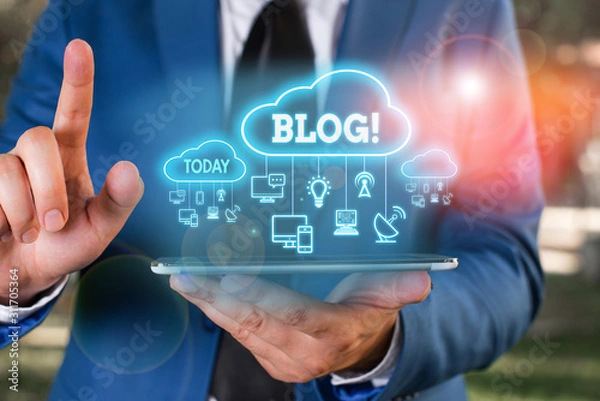 Fototapeta Writing note showing Blog. Business concept for regularly updated website web page run by individual or group