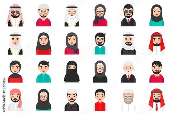 Fototapeta Muslim avatar vector icon set, flat style