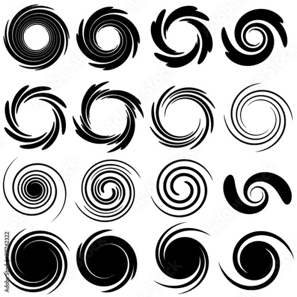 Obraz Vector - Swirl black stripes isolate on white background.Collection of Spirals.