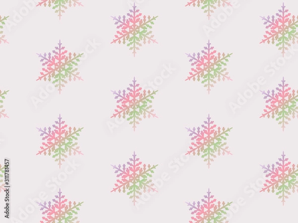 Fototapeta Christmas seamless gradient pattern with snowflakes on pink background.