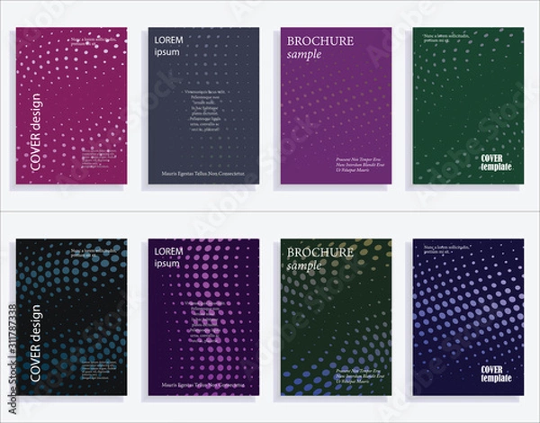 Fototapeta Minimalistic cover design templates. Set of layouts for covers of books, albums, notebooks, reports, magazines. Line halftone gradient effect, flat modern abstract design. Geometric mock-up texture