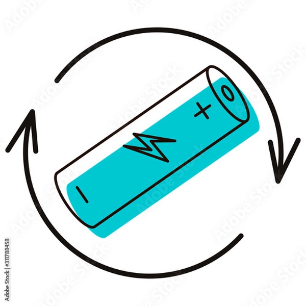 Fototapeta Reusable batteries. Accumulator charging. Design element. Vector illustration. Icon with shadow isolated on white background.
