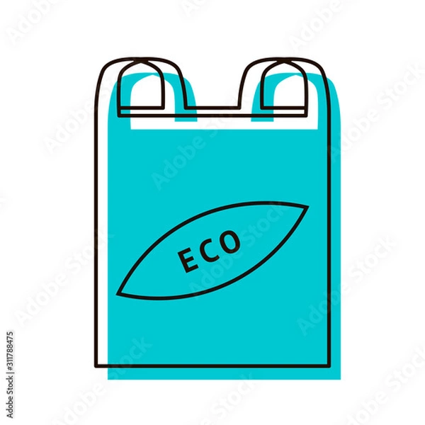 Obraz Eco-friendly package for products. Quick decomposition. The problem is pollution by polyethylene. Design element. Vector illustration. Icon with shadow isolated on white background.