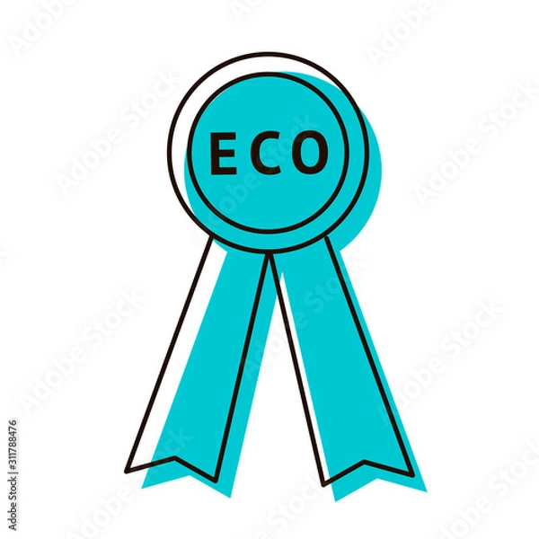 Fototapeta Ecology Award. Sticker for products or goods. Design element. Vector illustration. Icon with shadow isolated on white background.