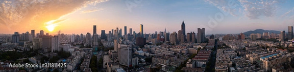 Fototapeta Panoramic View of Skyline of Nanjing City at Sunset