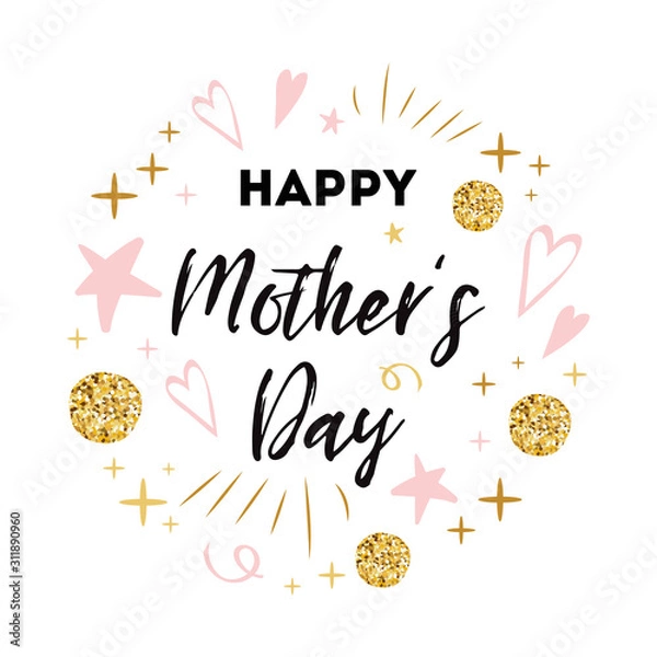 Fototapeta Mothers Day greeting card. Text happy mothers day Romantic abstract pinl gold ornament