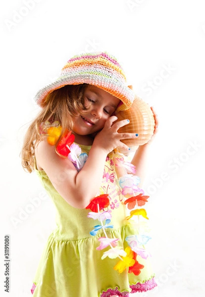 Obraz Kind lauscht an der Muschel