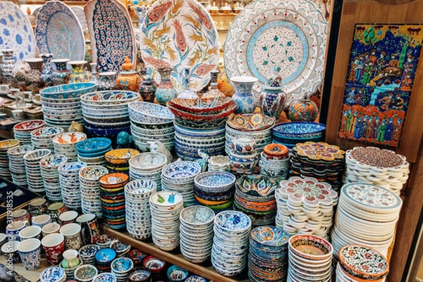 Obraz Turkish ceramic tableware is sold in the market