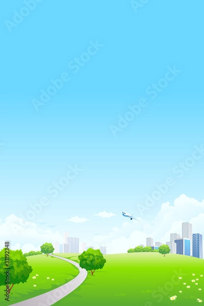 Obraz Green landscape with city