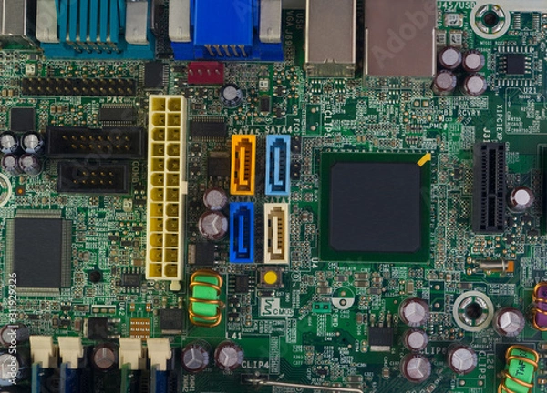 Obraz  computer motherboard with microchips and electrical parts