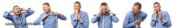Fototapeta Set of businessman having panic attack on white background