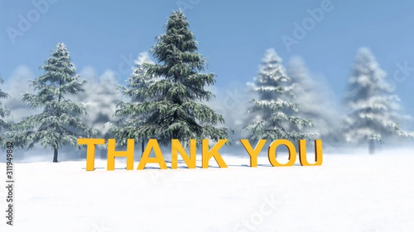 Obraz Thank You Text in Snow, Winter Concept, 3D Rendering