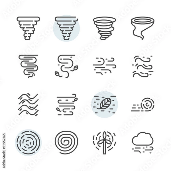 Fototapeta Tornado icon and symbol set in outline design