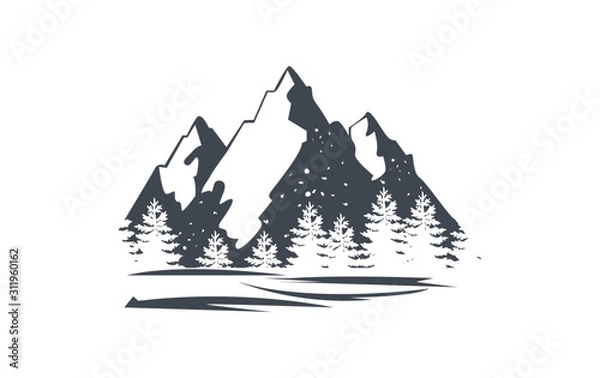 Obraz inspirational label with mountains and pine trees texture vector illustration