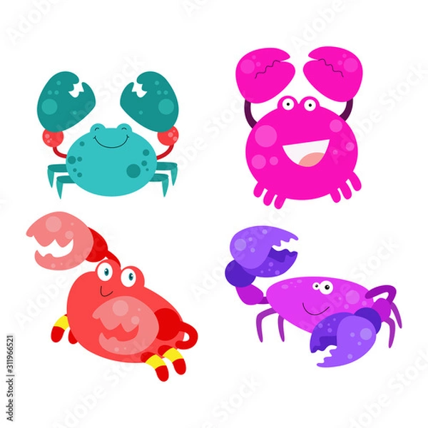 Fototapeta Crab Character Cute Cartoon Funny Happy Set Vector Template Design Illustration