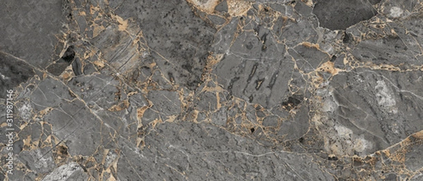 Fototapeta Luxurious Dark Gray Agate Marble Texture With Golden Veins. Polished Marble Quartz Stone Background Striped By Nature With a Unique Patterning, It Can Be Used For Interior-Exterior Tile And Ceramic.