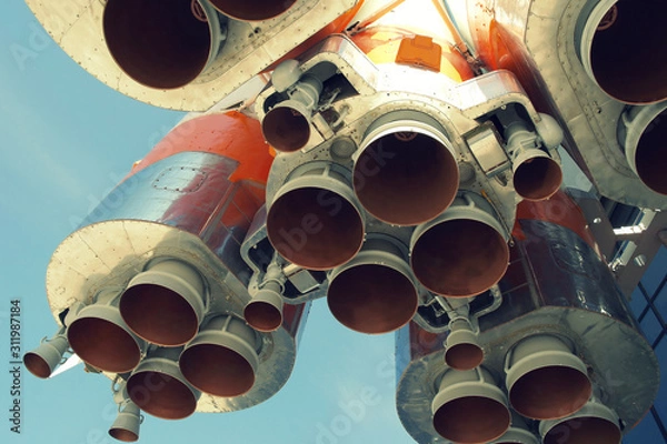 Fototapeta Missile engine first step of space rocket