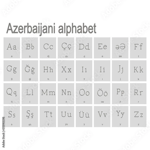 Fototapeta Set of monochrome icons with Azerbaijani alphabet