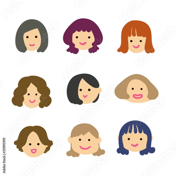 Fototapeta 顔　ヘアスタイル　女性　ミディアム　アイコン