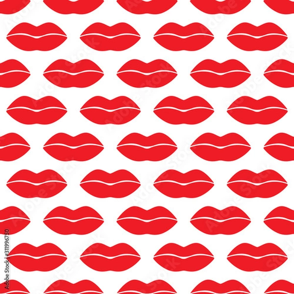 Fototapeta Cute fun red vector lips kiss seamless pattern