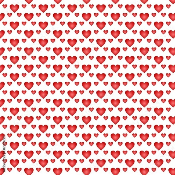 Fototapeta   Seamless pattern with hearts. Postcard Valentine's Day. Red background. Festive banner  or poster.  For scrap paper, wrappers, cards
