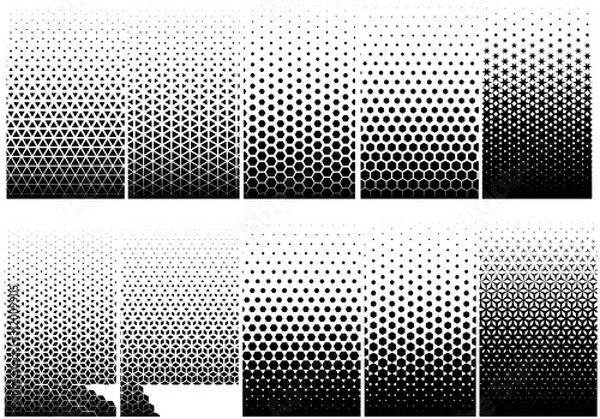 Obraz Vector- Halftone geometric set.Triangle,Hexagon and Star shape.Seamless pattern.