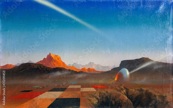 Obraz Surrealizm obraz olejny na płótnie - góry