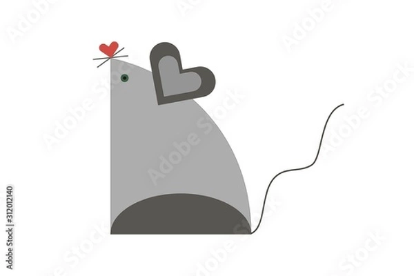 Fototapeta 2020 year of the rat.  The symbol of the New Year is a rat in a flat style. Gray rat on white background.