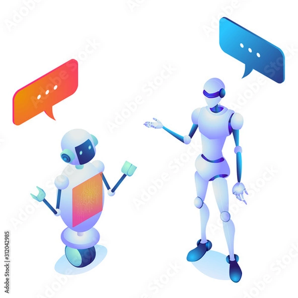 Fototapeta 会話しているAIロボットたち