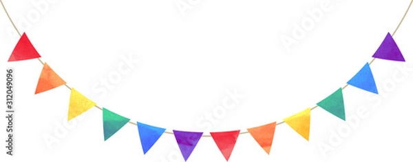 Obraz フラッグ_三角_ガーランド_水彩_レインボー_虹色_LGBT_レインボーフラッグ