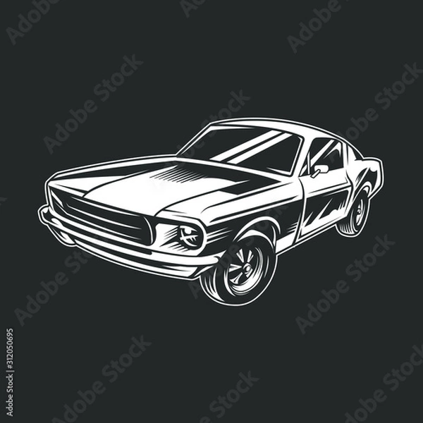 Obraz Muscle car vector artwork black and white vector